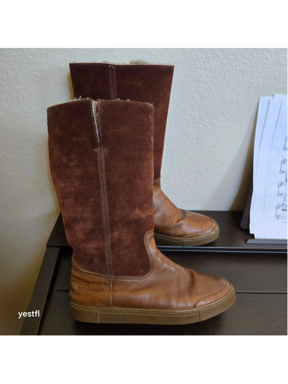 Frye Womens Shearling Style Boots Gemma 3471083 Pull-On Brown Suede Size 7
